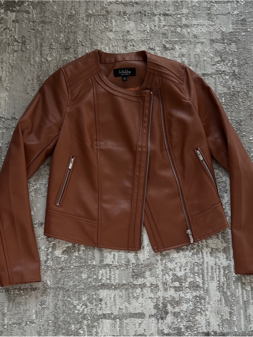 Faux Leather Moto Jacket in Brown